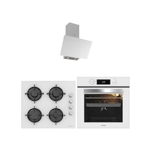 Silverline BO65E4W01 - CS5349W01 - 3481 FLAM Beyaz Cam Ankastre Set