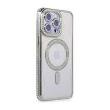 Apple iPhone Uyumlu iPhone 15 Pro Kılıf Joke Simli Magneticsafe Kılıf - Gümüş Renkli