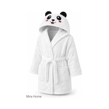 Sevimli Panda Nakışlı Beyaz Pamuklu Kapşonlu Çocuk Bornozu 9/10 Yaş