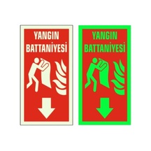 Yangın Battaniyesi Yön Levhası 12x25 Cm Fosforlu Fotolümen Pvc İkaz Tabelası Kapı Duvar