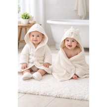 % 100 Pamuk 0 - 24 Ay Kutu İçerisinde Bornoz Seti 2410 2473 Ekru 0-2 Yaş