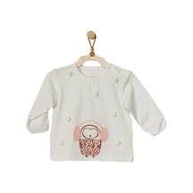 Andywawa Kız Bebek Penguen Kabartmalı Ekru Tshirt Ac22366 001