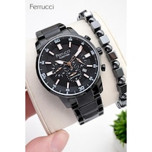 Ferrucci İç Fonksiyonları Aktif 30mt Suya Dayanıklı Çelik Kordon + Bileklik Hediyeli Erkek Kol Saati Vs.blkt.0957 Siyah