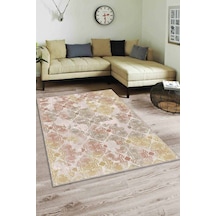 Yeşil Sarı Damask Desen Kaymaz Tabanlı Dekoratif Halı Al007n11 Yeşil - Sarı - Tarçın