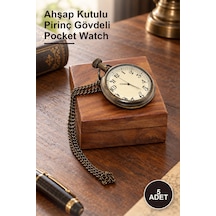5 Adet Köstekli Cep Saati Ahşap Kutulu Pirinç Gövdeli Pocket Watch
