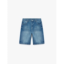 Koton Pamuklu Normal Bel Rahat Kalıp Cepli Baggy Jean Şort Orta İndigo 6sam40428nd
