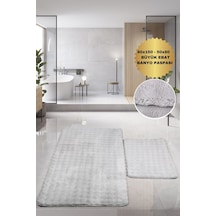 Bubble Gri Büyük Banyolar İçin 2'li Banyo Paspas Seti Kaymaz Tabanlı Yıkanablir Klozet Takımı Gri