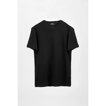 Tudors Unisex Relax Fit Rahat Kesim Yumuşak Dokulu Basic Bisiklet Yaka Siyah Tişört-30847-Siyah