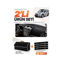 Ford Connect 2009-2012 Uyumlu Torpido Örtüsü + Tay Tüyü Bagaj Çantası + Sticker Seti - Siyah Gri