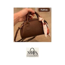 Names Bag Fularlı Mini El Ve Omuz Çantası Kahverengi