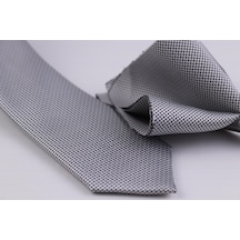 Demfashion Özel Desenli Kravat Mendil Seti - Gri (533063763) Gri