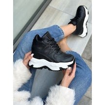 Erva'nın Butiği Siyah Cilt Celly Gizli Topuk Dolgu Topuk 7 Cm Boy Uzatan Sneakers-6476