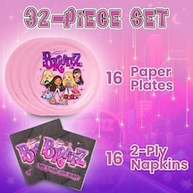 Silver Buffalo Bratz Dolls 32 Parça Mor Kağıt Peçete Ve Tabak Parti Paketi Yasmin, Sasha, Jade Ve Cloe -