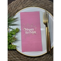Gold Yaldızlı Pembe Happy Bırthday Garson Katlama Peçete 16 lı