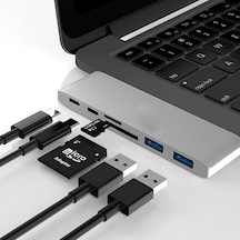 Ally 6 İn1 Usb-c Hub Daul Usb 3.0 Type-c Şarj Kart Reader Çoğaltıcı Hub- 5775 Gri