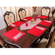 Kırmızı Runner Amerikan Servis Supla Ve Runner Seti 8 Kişilik Set Kırmızı