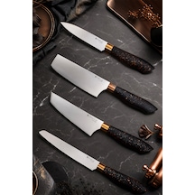 Black Copper 4 Lü Mutfak Bıçağı Et Ekmek Sebze Mutfak Şef Bıçak Seti Mft-854 Siyah