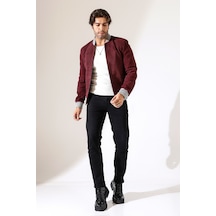 M M Marki Marki Erkek Hakiki Süet Deri Ceket, Bordo, Pilot Model, 67 Cm, Fermuarlı