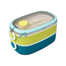 Bento 1300ml Lunchbox 2 Katlı 3 Bölmeli Paslanmaz Çelik Sefer Tası Yemek Kutusu Mavi-fıstık Yeşili Çok Renkli