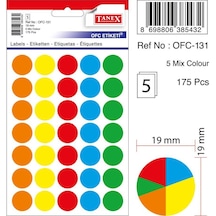 Tanex Ofc-131 Mıx Color Ofis Etiketi 19MM 175 Adet