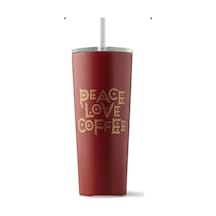 Starbucks Kırmızı Renkli "Peace-Love-Coffee" Tasarımlı Termos