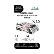Ekstra Kalın Nitril Siyah Plus Muayene Eldiveni M - 1 Koli 20 Paket 50'li