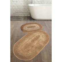 Doğal Pamuklu Spagetti Oval Kapuçino 2'li Banyo Paspası Seti Banyo