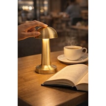 Gold Mantar Masa Lambası Şarjlı Dokunmatik 3 Renk Led Dekoratif Gece Ve Masa Lambası Kafe Restaurant Wb-ekl02 Altın