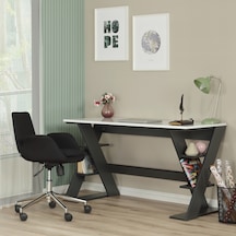 Pasific Home Lungo Raflı Çalışma Masası, Ofis Masası, 60X140 Cm, Antrasit&Beyaz Antrasit  -  Beyaz