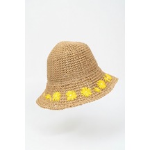 Mollycrush Kadın Hasır Papatya Desenli Yazlık Plaj Şapkası Ayarlanabilir Bağcıklı Retro Bucket Hasır