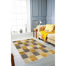 Sarı Patchwork Kaymaz Taban Makinede Yıkanabilir Halı Rv227n11