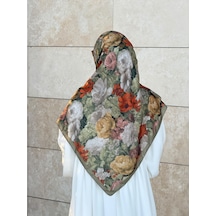Qalortex Scarf Pamuklu Gonca Desen Eşarp - Haki