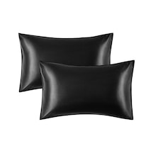 Siyah 2'li Saten Yastık Kılıfı Seti - Saç Ve Cilt İçin Havadar İpek Yastık Kılıfı Saten Yastık Kılıfı 2'li Paket Zarf Kapatmalı 91x51cm