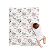 Geyik Desenli 30x40 Flanel Polar Battaniye, Yumuşak Ve Rahat-a7 Deer Floral Crown