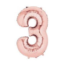 100 Cm Folyo Rose Gold Rakam 3 Folyo Balon Pembe