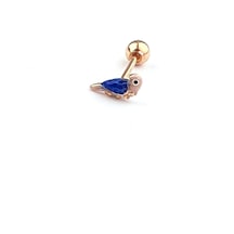 Mavi Mineli 925 Ayar Gümüş Üzerine Altın Kaplama Papağan Tragus Kıkırdak Piercing Altın