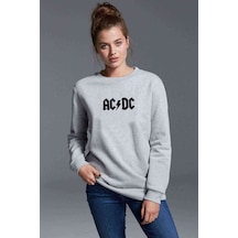 Acdc Logo Gri Baskılı Gri Kadın Sweatshirt