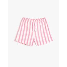 Koton Şort Beli Lastikli Bağlamalı Pamuklu Pınk Strıpe 5skg40028ak Pembe Çizgili Pembe