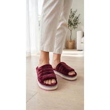 Stsahra Kadın Bordo Peluş Platform Tabanlı Ev Terliği