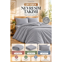 Çift Kişilik Gri Nevresim Takımı 4 Parça Düz Renk 180x220 Nevresim 180x240 Çarşaf 2 Yastık Kılıfı Ev