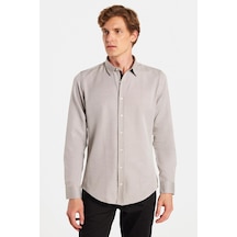 Tudors Slim Fit Uzun Kollu Oxford Doku Armürlü Biyeli Erkek Krem Gömlek-26940 Krem