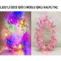 Kalp Püsküllü Gece Parıltısı 3 Modlu Led&amp 39 Li Işıklı Taç Pembe Renk - Elwm-582125 18