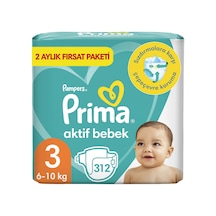 Prima Aktif Bebek 3 Beden Midi Bebek Bezi Aylık Fırsat Paketi 312 Adet 2'li
