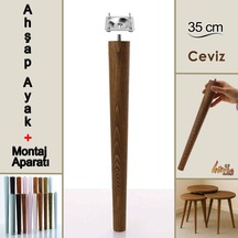 Ahşap Ayak 35 Cm Ceviz M8 Civatalı Bağlantı Aparatlı Mobilya Tabure Sehpa Masa Destek Ayağı Ceviz