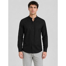 Classics Men Baros Hakim Yaka Uzun Kol Slim Fit Keten Gömlek - 7684 Siyah