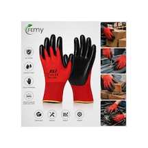 Eli Nitril 007 Iş Eldiveni No:10 Xl 12 Adet Kırmızı-siyah