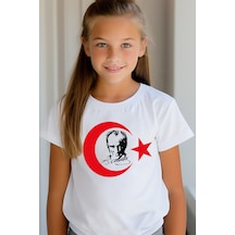 Aselinda Atatürk Ve Ayyıldız Baskılı Beyaz Çocuk Tişört Cumhuriyetimizin 101. Yılı 29 Ekim Beyaz Tişört-stk6 Beyaz