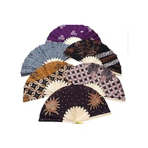 Endonezya Batik Kumaş Bambu Ahşap Yelpaze 27 Cm El Yapımı Vintage Japon El Fanı Büyük Boy 2 Adet