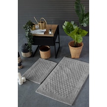 Hcw Poil Açık Gri %100 Pamuk Viskon 2 Parça Banyo Paspas Seti 40 60+60 100 Cm Gri