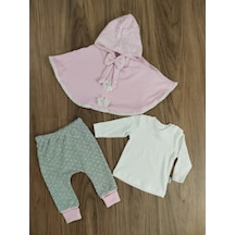 Egişbaby Kız Bebek Pelerinli Üçlü Takım Pembe